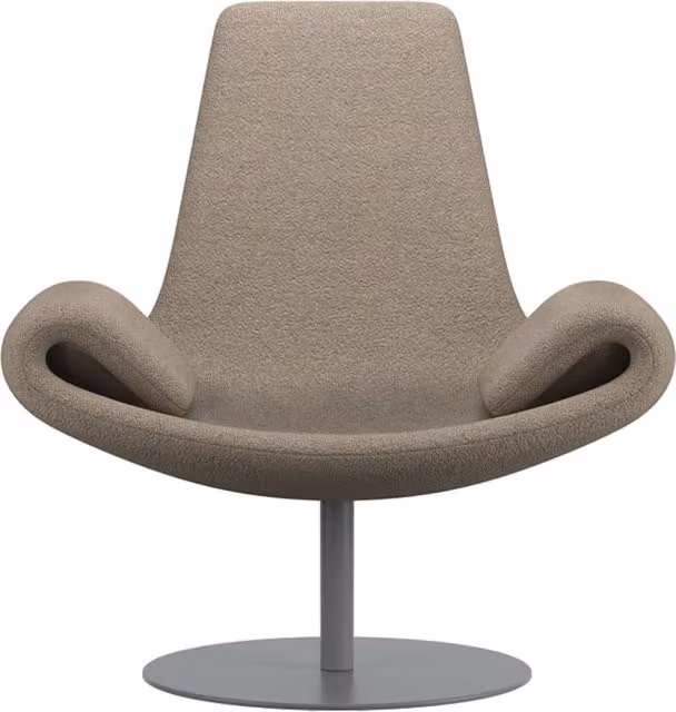 Poltrona lounge moderna Qeeboo Wing in tessuto bouclé con braccioli e base girevole in metallo, disponibile in grigio o beige, L: 79 cm, P: 102 cm, H: 148 cm