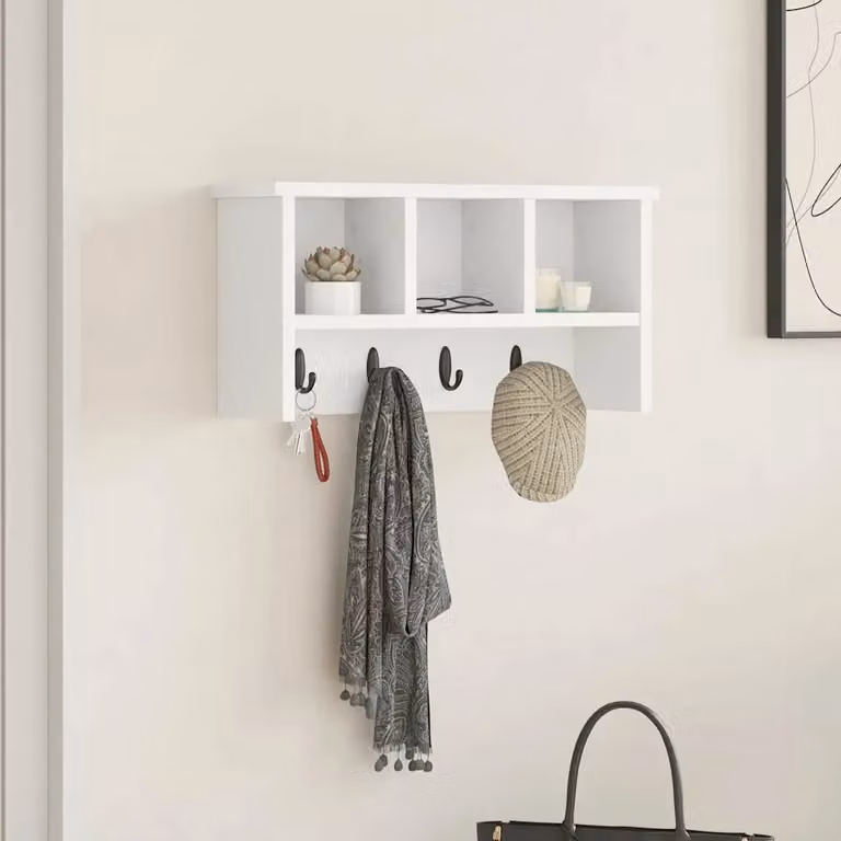 Appendiabiti a muro moderno vidaXL in MDF Bianco L 50 cm x P 16 cm x H 26 cm