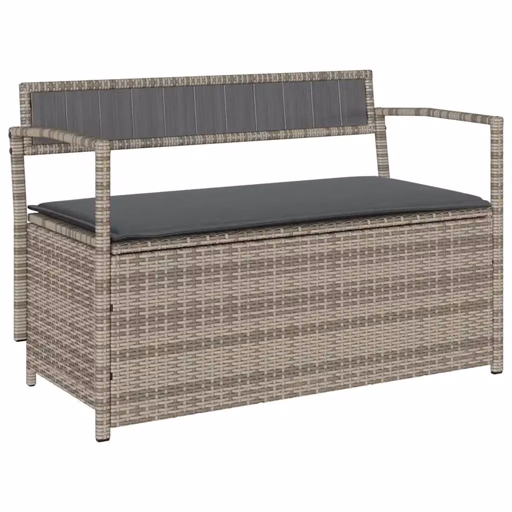 Panca portaoggetti da giardino vidaXL in polyrattan grigio con cuscini inclusi – 2
