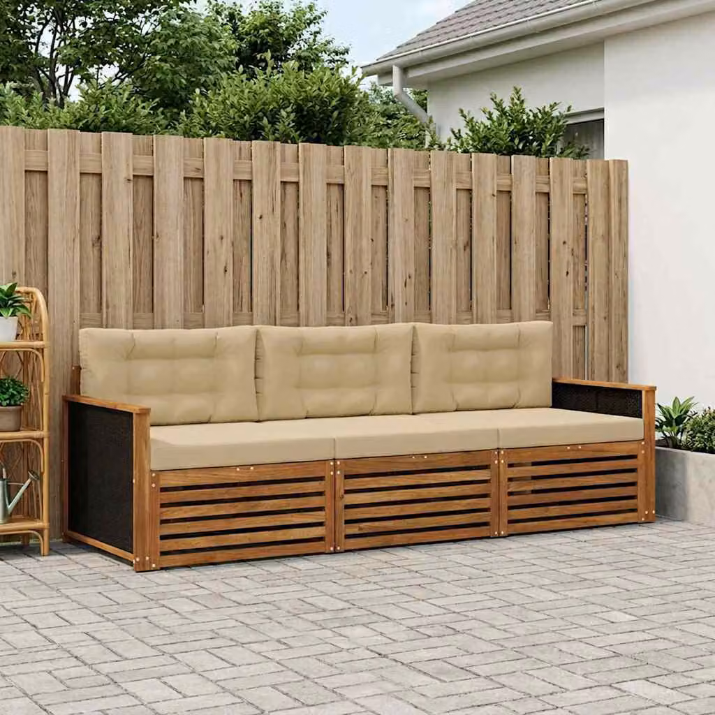 Set di divani da esterno vidaXL in legno di acacia con cuscini beige e marrone