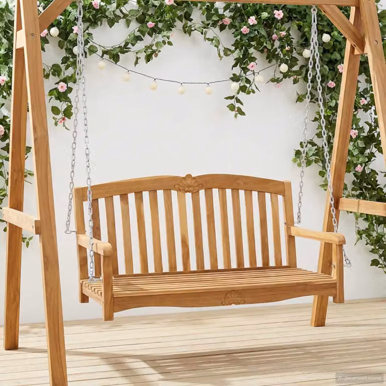Panchina a dondolo a guscio vidaXL in legno di teak color marrone per giardino e terrazzo L 114 x P 60 x H 60,5 cm