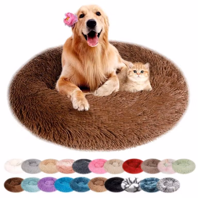 Cuccia per cani, rotonda, in peluche, lavabile, antiscivolo, marrone, 80 cm