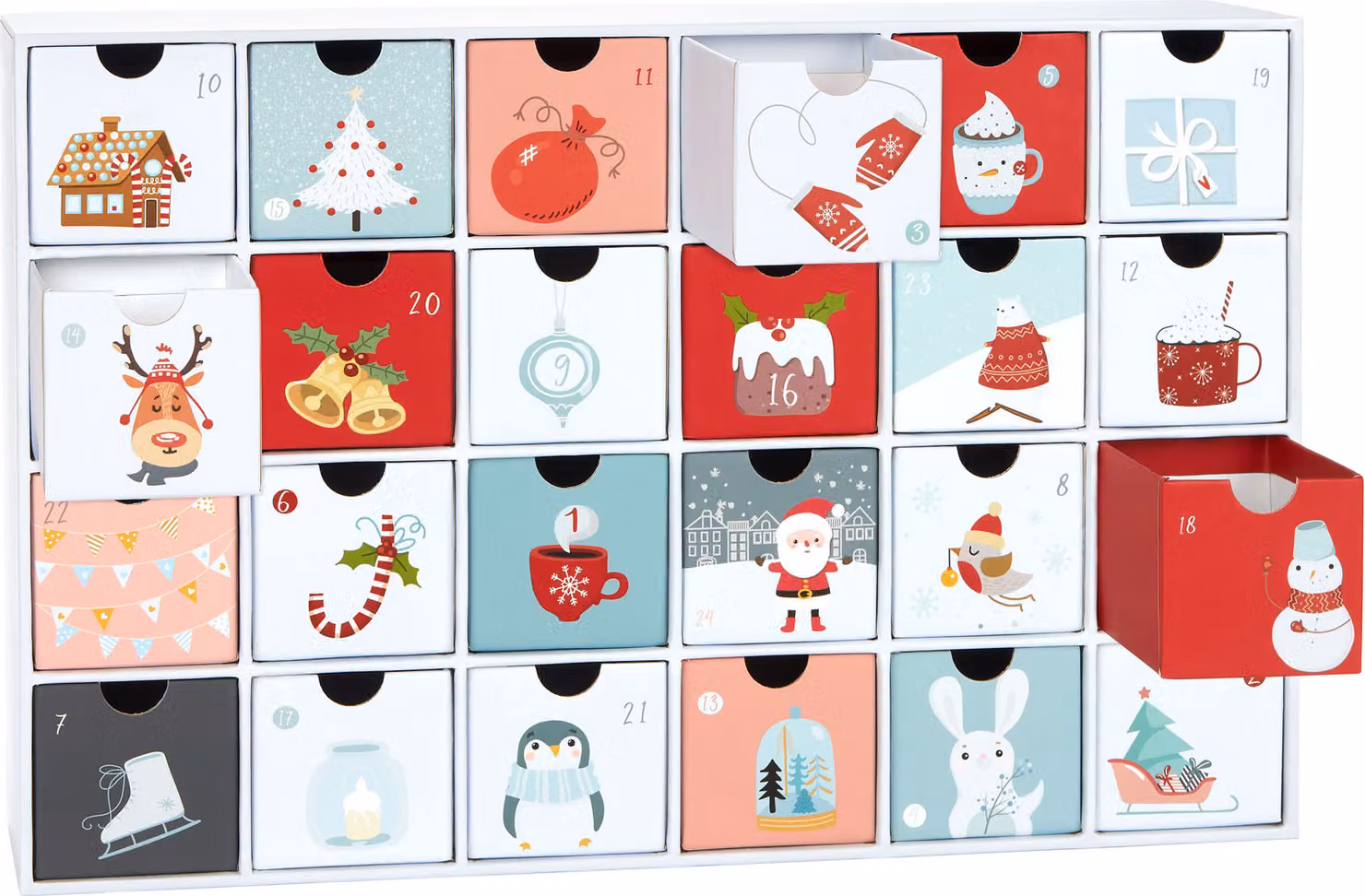 Calendario dell'Avvento da riempire - Sweet Chistmas - Calendario natalizio fai da te a 24 porte per buoni e dolciumi - alto 39 cm - in cartone