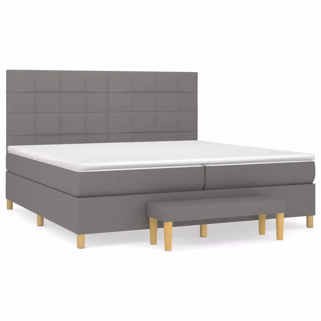 vidaXL Giroletto a Molle Ibrido con Materasso in Tessuto Grigio e Bianco L/P/H: 200 x 200 x 28 cm – 2