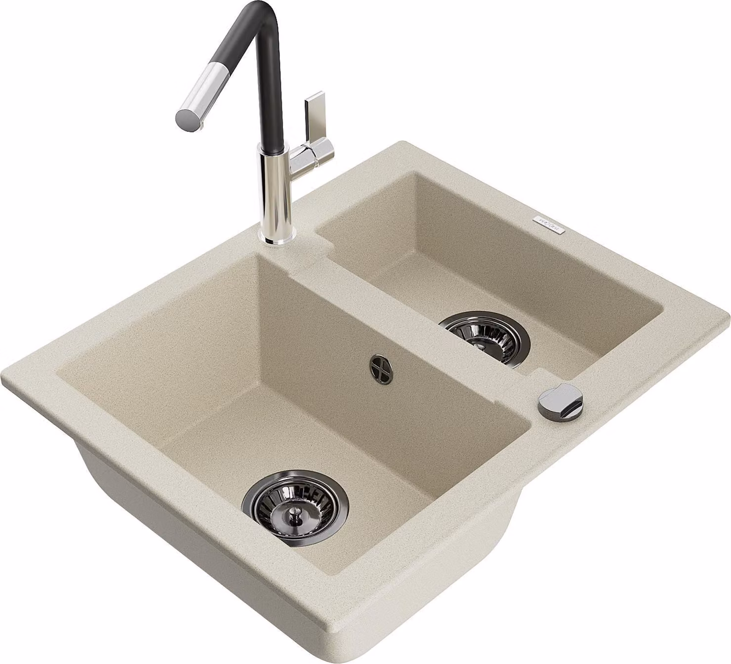 Mexen Carlos lavello da cucina in granito 1,5 vasche con miscelatore Flora, beige - 6518-69-670401-07-B