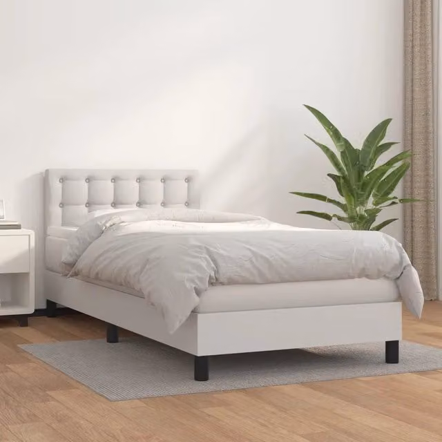 Letto a molle con materasso ibrido vidaXL in similpelle bianca L 80 cm x P 200 cm – 1