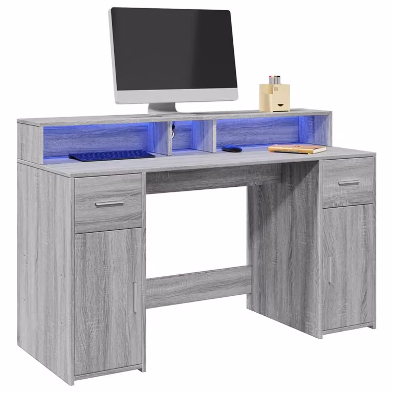 Maison Exclusive - Scrivania con Luci LED Grigio Sonoma 140x55x91cm in Multistrato