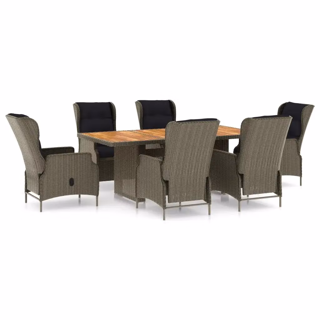 vidaXL Set da Pranzo da Giardino 7 pz in Polyrattan e Legno di Acacia Marrone e Nero con Cuscini – 2