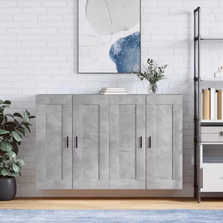 Set di 2 armadietti a parete moderni vidaXL in legno e metallo, colore grigio, con ante a battente e ripiani interni, L: 90,0 cm, H: 34,0 cm, P: 69,5 cm