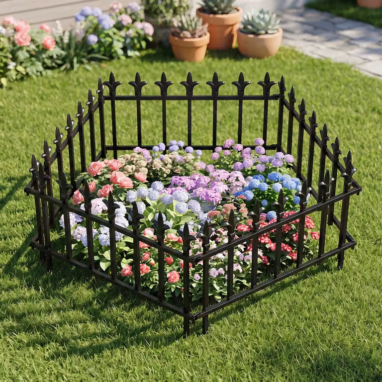 Recinzione decorativa da giardino Costway in metallo nero, modello pieghevole con 5 pannelli, L: 56 cm, H: 44 cm