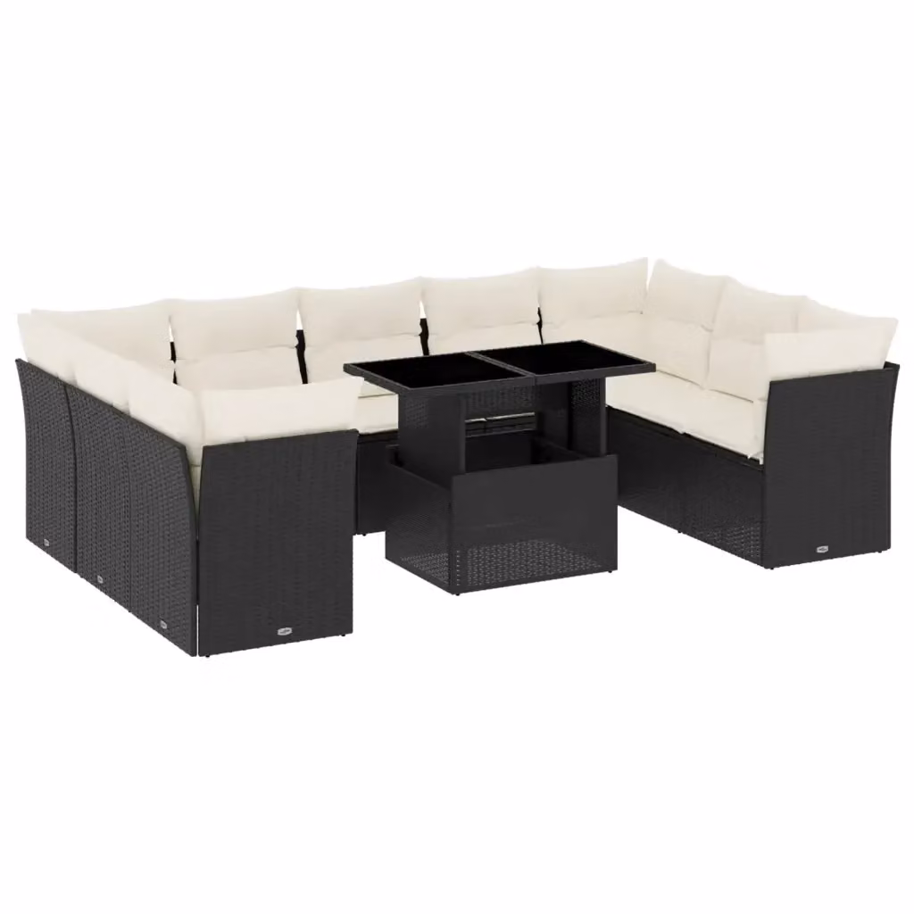 Set di divani da giardino vidaXL a forma di L con cuscini e tavolino, nero e bianco – 2
