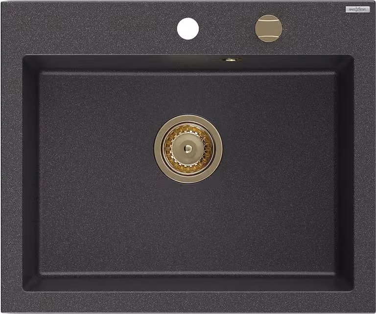 Mexen Elix lavello in granito con 1 vasca 600 x 500 mm, nero maculato, sifone dorato - 6525601005-76-G