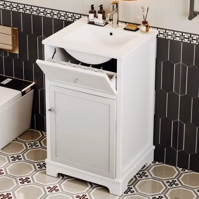 Mobile bagno REDOM con lavabo integrato in ceramica, design moderno in MDF laccato bianco, L: 51 cm, P: 46 cm, H: 87 cm