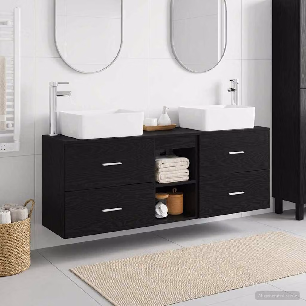 Set di 3 armadi da bagno moderni vidaXL in MDF nero opaco L/P/H: 136 x 35 x 80 cm