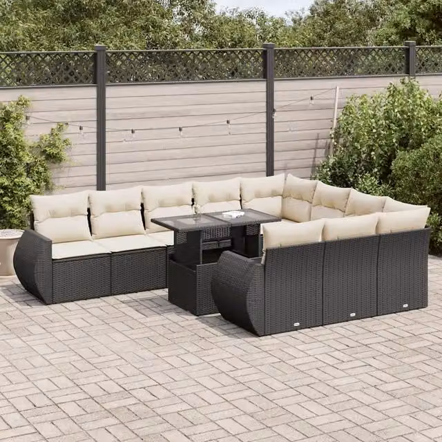 Set Divani da Giardino 11 pz con Cuscini in Polyrattan Nero 3326707