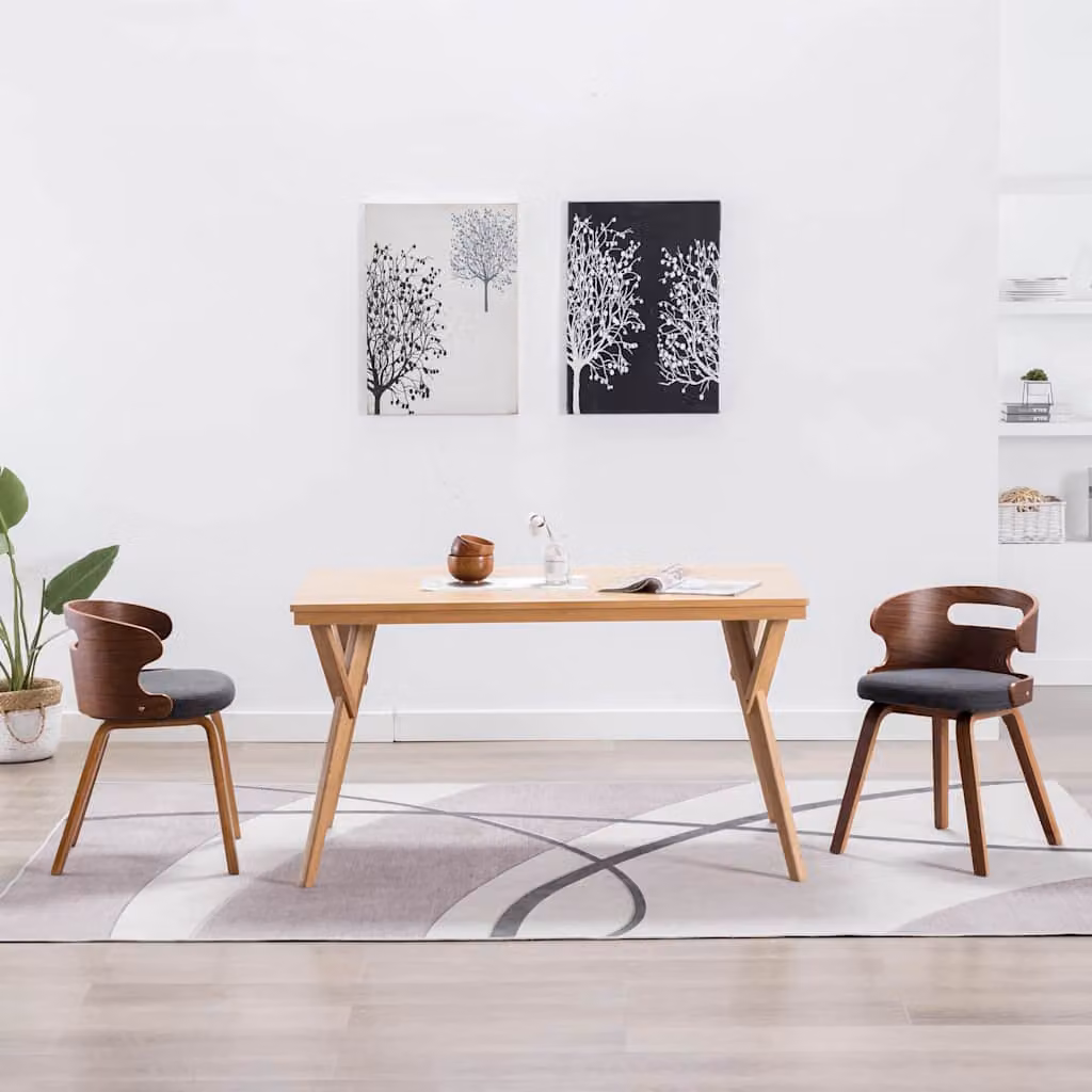 Set di 2 sedie da pranzo vidaXL in legno curvato e tessuto grigio scuro – 1
