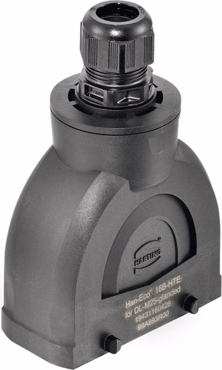 HARTING Han ECO 16B Custodia con pressacavo, 1xM25 uscita cavo diritta, per 2 staffe (nella parte inferiore) - 1