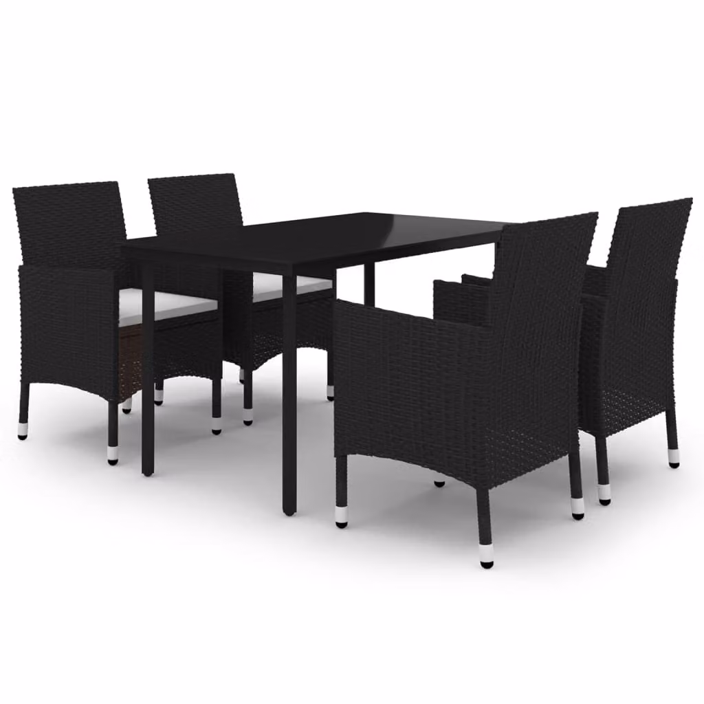 Set da Pranzo da Giardino 5 pz con Cuscini Polyrattan e Vetro