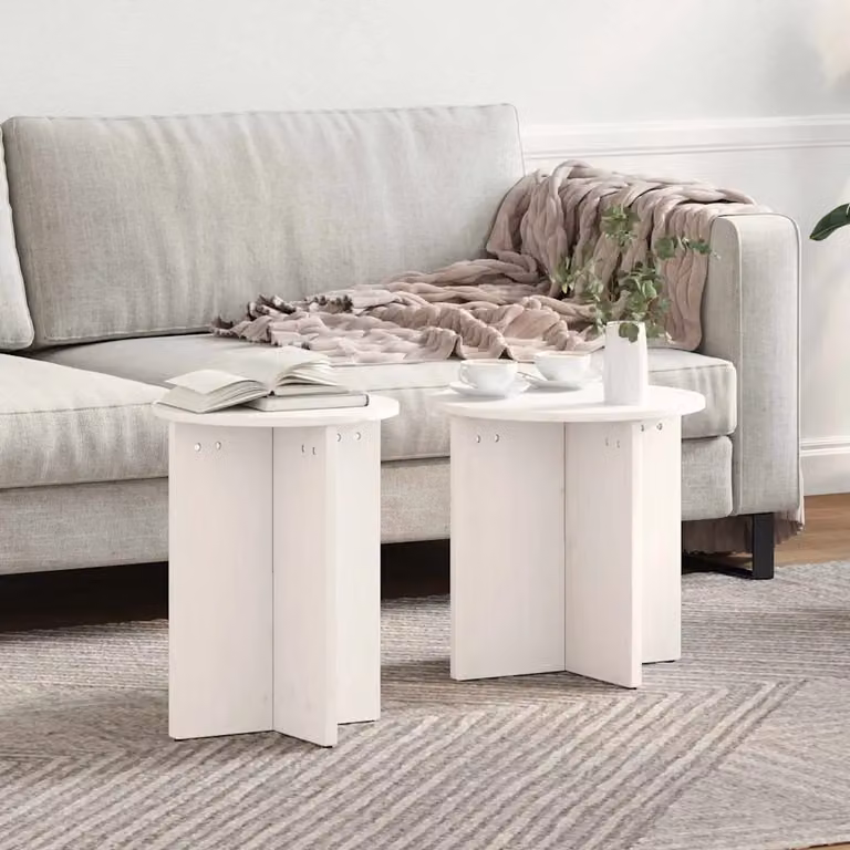 Set di 2 tavolini da salotto vidaXL in legno di pino bianco stile rustico L/P/H: 41.5 x 41.5 x 46 cm
