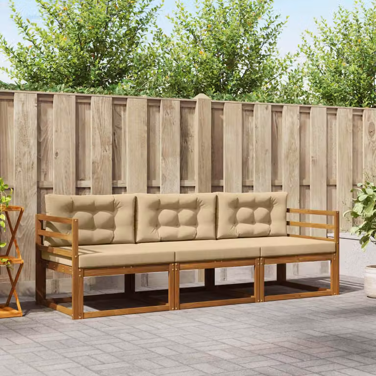 Set di divani da esterno vidaXL in legno di acacia con cuscini, Beige e Marrone