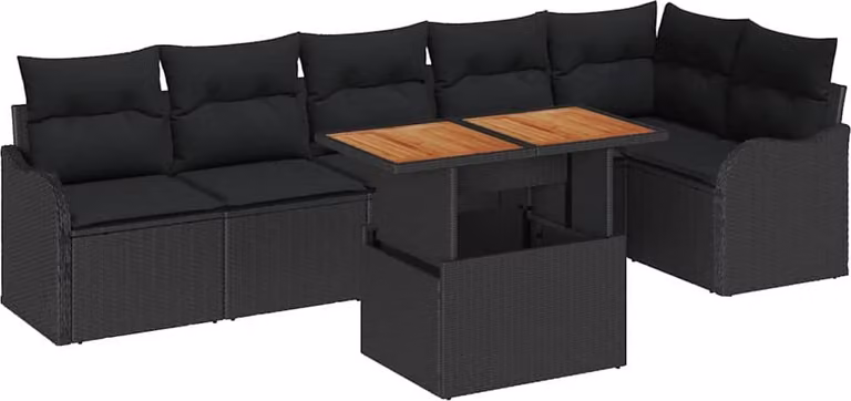 Set Divano da Giardino con archiviazione 7 pcs Nero Poly Rattan