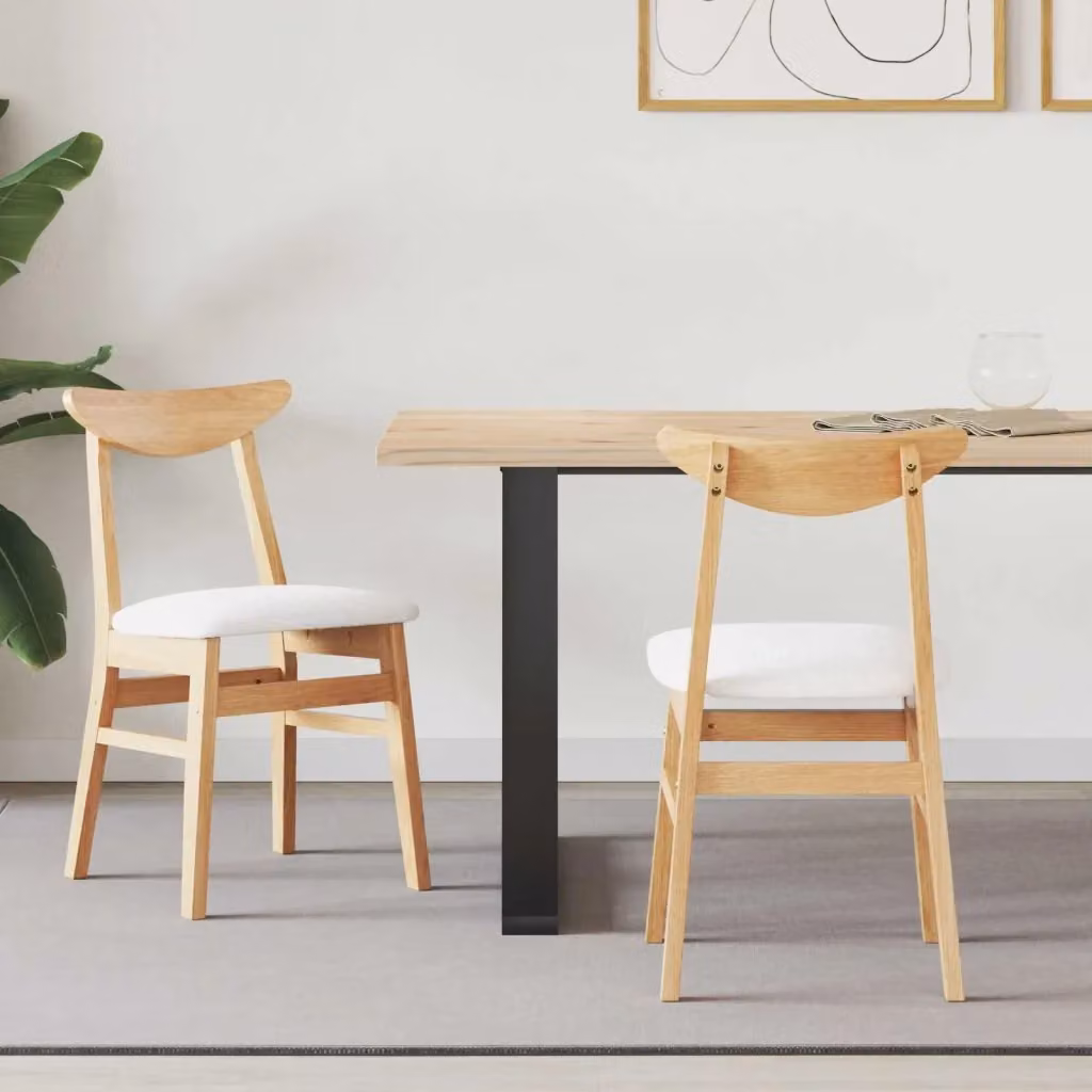 Set di 2 sedie da pranzo e cucina moderne in legno di gomma con seduta in tessuto, colore naturale, L 42 cm x P 47.5 cm x H 81 cm – 2