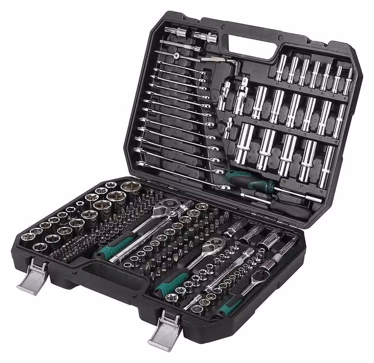 Set di utensili da meccanico - Set combinato da 216 pezzi - Set di chiavi a bussola e cricchetto - Chiavi fisse - Valigetta porta attrezzi - Casa e lavorazione dei metalli