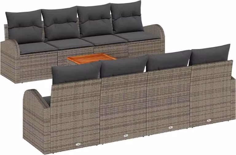 Set Divano da Giardino 9 pcs Grigio polyrattan
