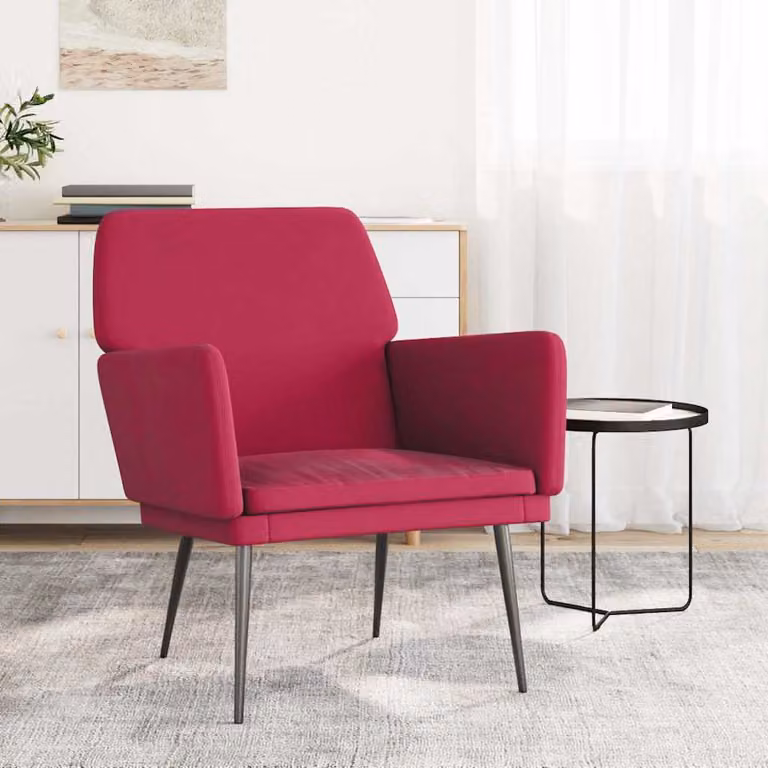Poltrona relax moderna vidaXL in velluto rosso con braccioli e struttura in metallo L: 62 cm, P: 79 cm, H: 79 cm