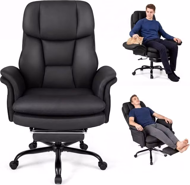 Sedia da Ufficio Ergonomica, Portata 150 kg (Nero) | Sedia Scrivania con Rotelle Girevole, Braccioli Regolabili su 5 Livelli e Poggiapiedi Retrattile, per Casa e Ufficio