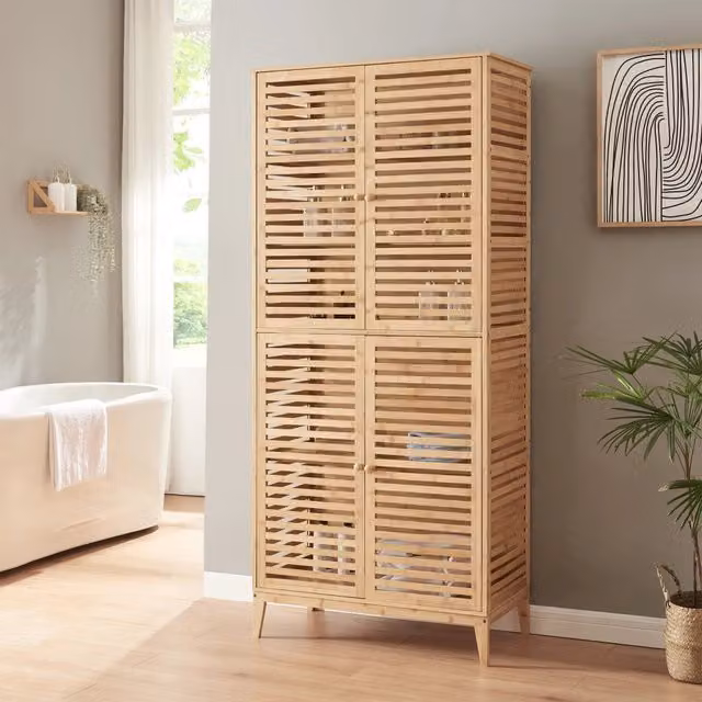 Armadio Alto Multiuso Raurgela en.casa in Bambù Naturale Beige e Marrone H 180 x L 80 x P 40 cm