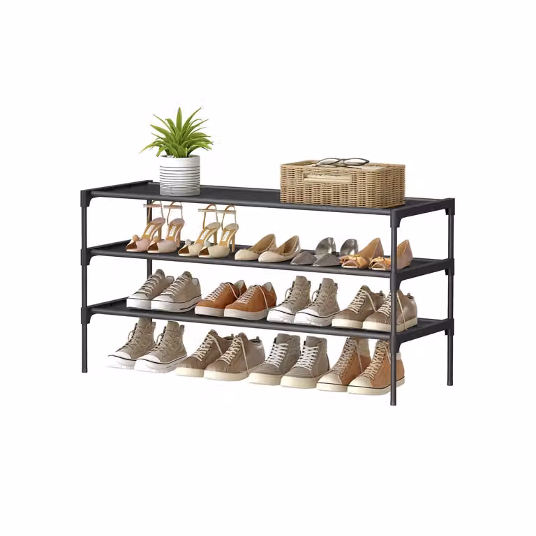 Scarpiera salvaspazio in metallo e tessuto a ripiani, 3-Tier(29,7D x 91,8W x 53,5H cm)