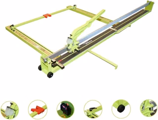 Tagliapiastrelle e pietre professionale Breckner Germany con puntatore laser e serbatoio olio, L: 180 cm, spessore 6-30 mm, colore verde e acciaio inossidabile