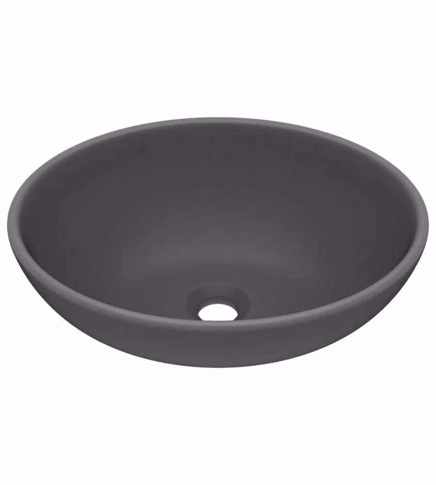 Lavandino da appoggio ovale vidaXL in ceramica grigio, L 40 cm x P 33 cm x H 13,5 cm – 2
