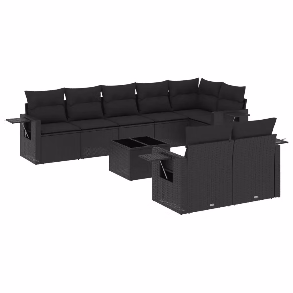 Set di divani da giardino vidaXL in polyrattan nero con cuscini, tavolino e sedute a forma di U per esterno – 2