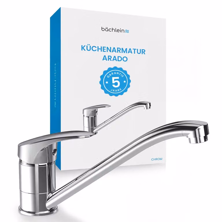 Rubinetto da cucina Bächlein girevole a 360 gradi (cromo) - Miscelatore monocomando per lavello cromato con bocca girevole a 360°, rubinetto da cucina dal design extra solido