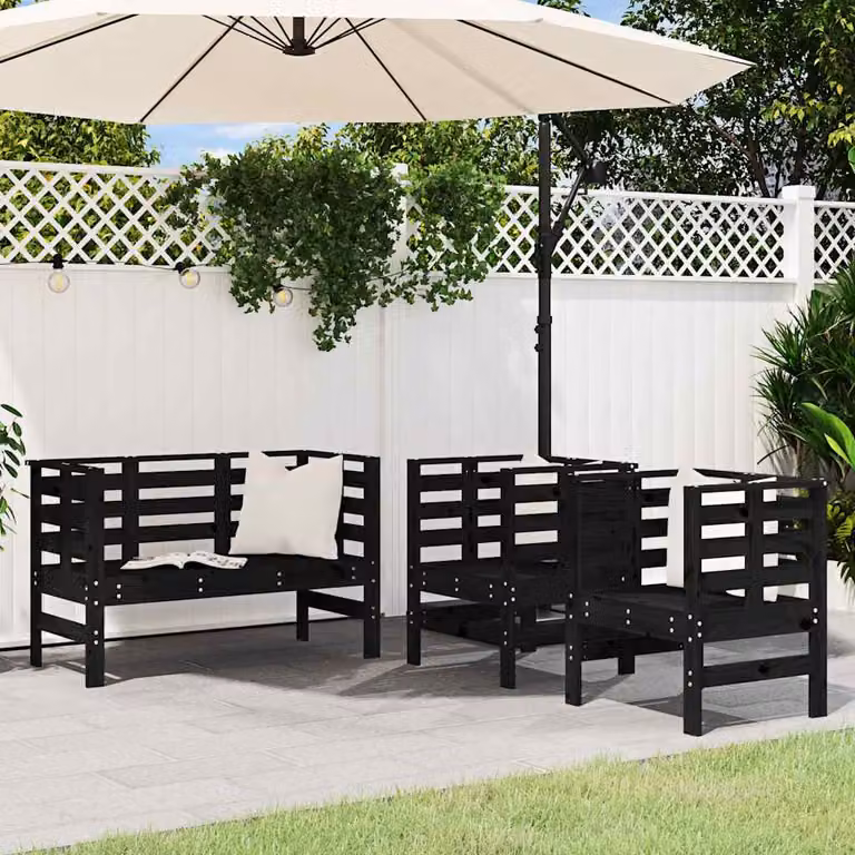 Set Salotto da Giardino vidaXL 3 pz in Legno di Pino Nero Rustico