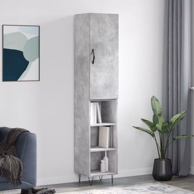 Credenza moderna vidaXL in legno e metallo grigio con ante a battente e ripiani interni L/P/H: 34,5 x 34 x 180 cm