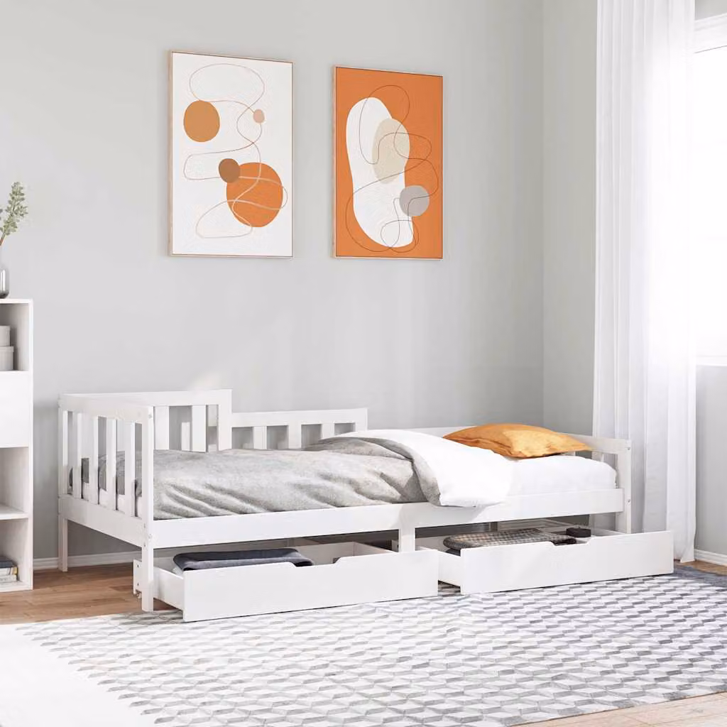 vidaXL Dormeuse con Cassetti in Legno Massello di Pino Bianca L/P/H: 200 x 80 x 68,5 cm
