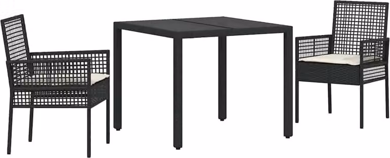 Set da Pranzo per Giardino 3 pcs Nero polyrattan