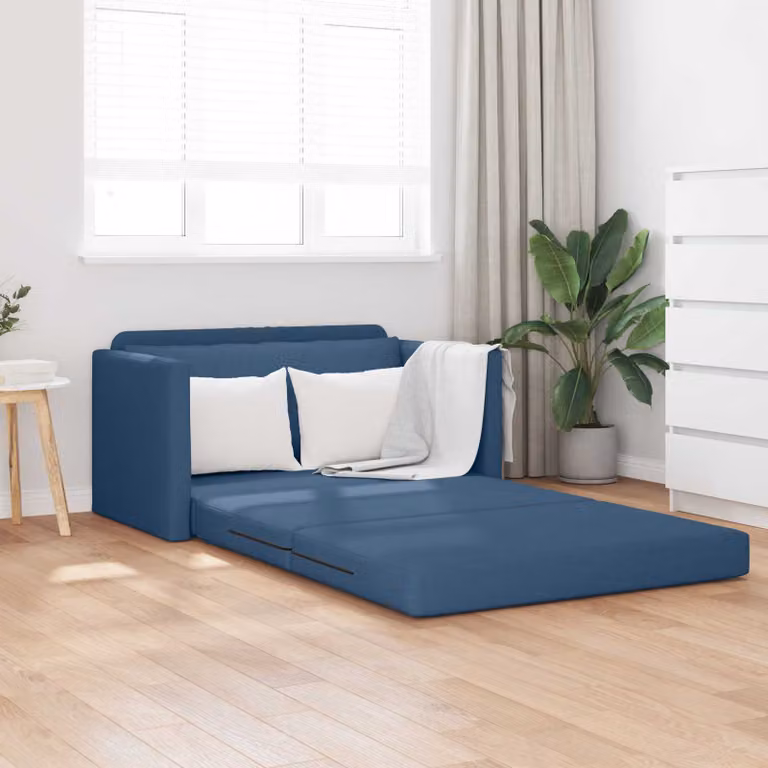 vidaXL Divano letto moderno in tessuto blu con struttura in legno e metallo L: 124 cm, P: 71 cm, H: 78 cm