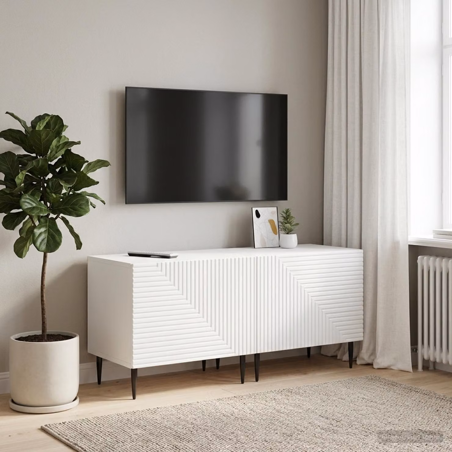 Mobile TV moderno vidaXL in legno MDF bianco opaco con scomparti multimediali