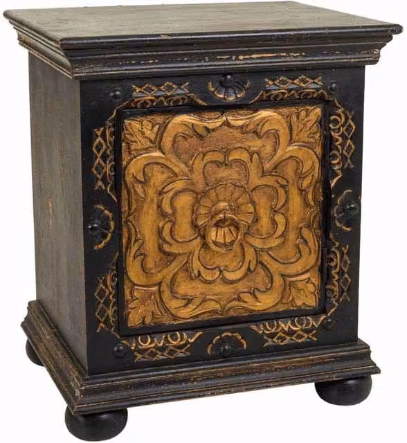 Comodino in legno intagliato nero 50x40x59