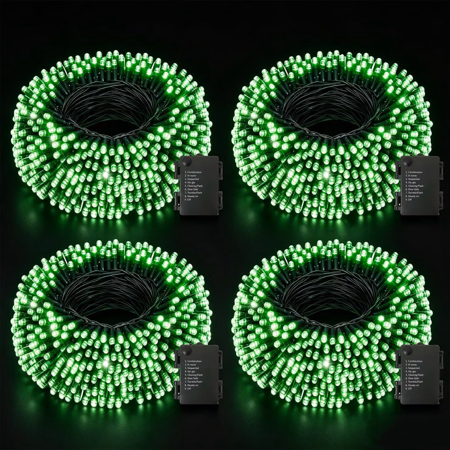 Set di 4 catene luminose a tema Halloween, lunghezza 5 metri, 50 LED, colore verde, impermeabili, con timer