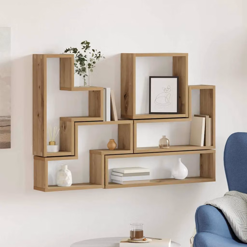 Scaffale da parete moderno vidaXL in rovere artigianale, colore marrone, L: 96 cm, P: 12 cm, H: 64 cm