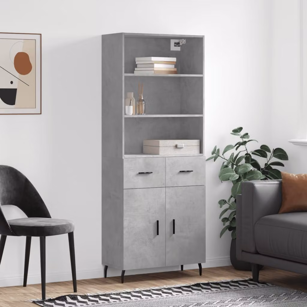 Credenza vidaXL Grigio con ante a battente e ripiani interni in stile minimalista, L: 69,5 cm, P: 34,0 cm, H: 180,0 cm