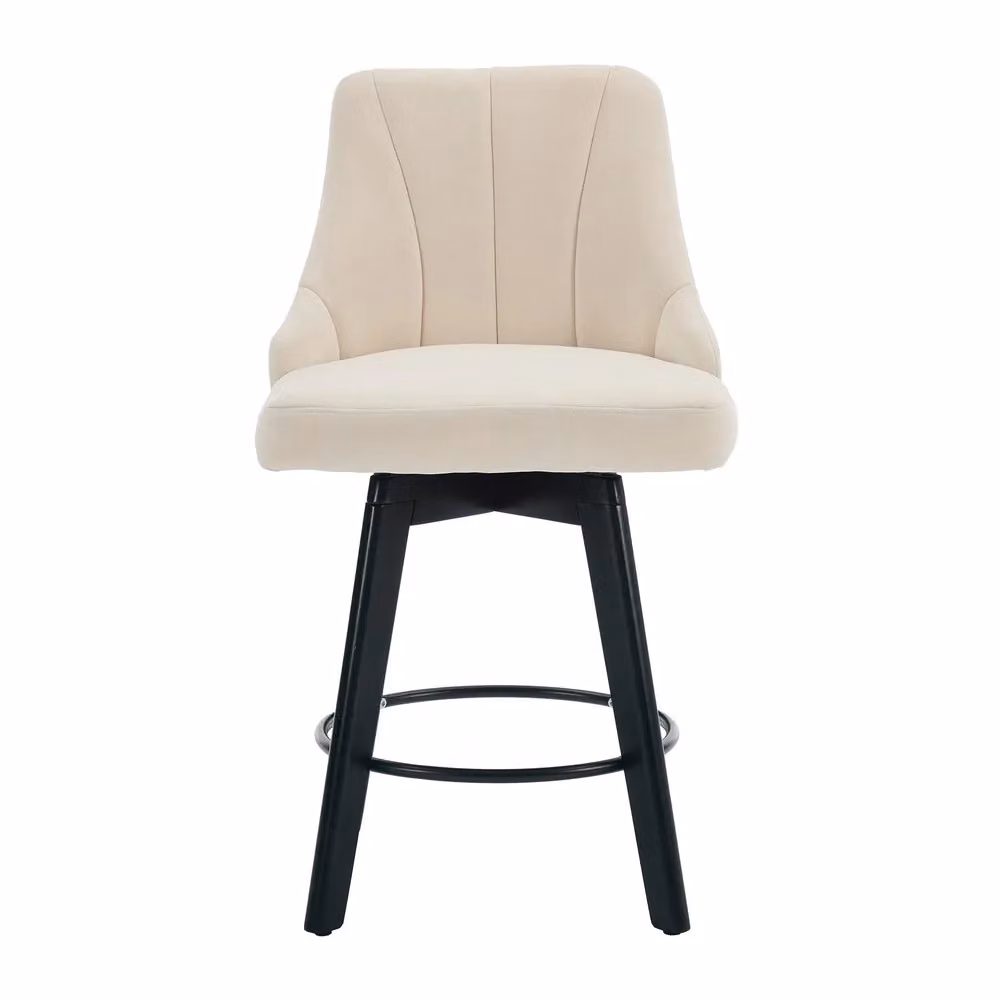 Set di 2 sgabelli imbottiti Minimal beige in tessuto con schienale per cucina e sala da pranzo, girevoli a 360 gradi, H 110 x L 53.5 x P 53 cm – 2