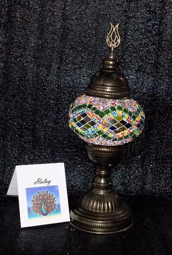 Lampada mosaico turca fatta a mano con onde verdi – lampada da comodino orientale unica nel suo genere