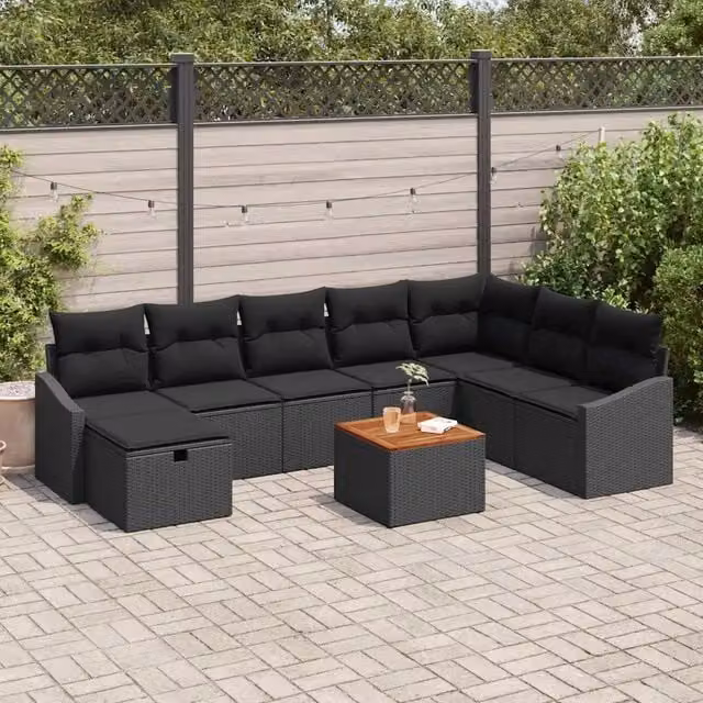 Set Divano da Giardino 9 pz Nero Poly Rattan 3360915