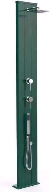Doccia Solare in Alluminio Dada S di Arkema Design Verde Scuro con Doccetta Estribile e Miscelatore, Capacità 40 Litri